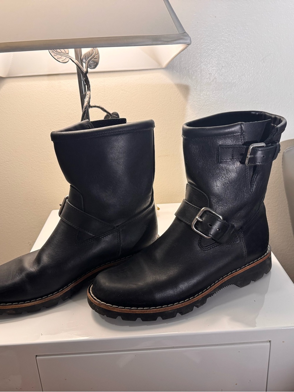 Men's Black Leather Harness Boots